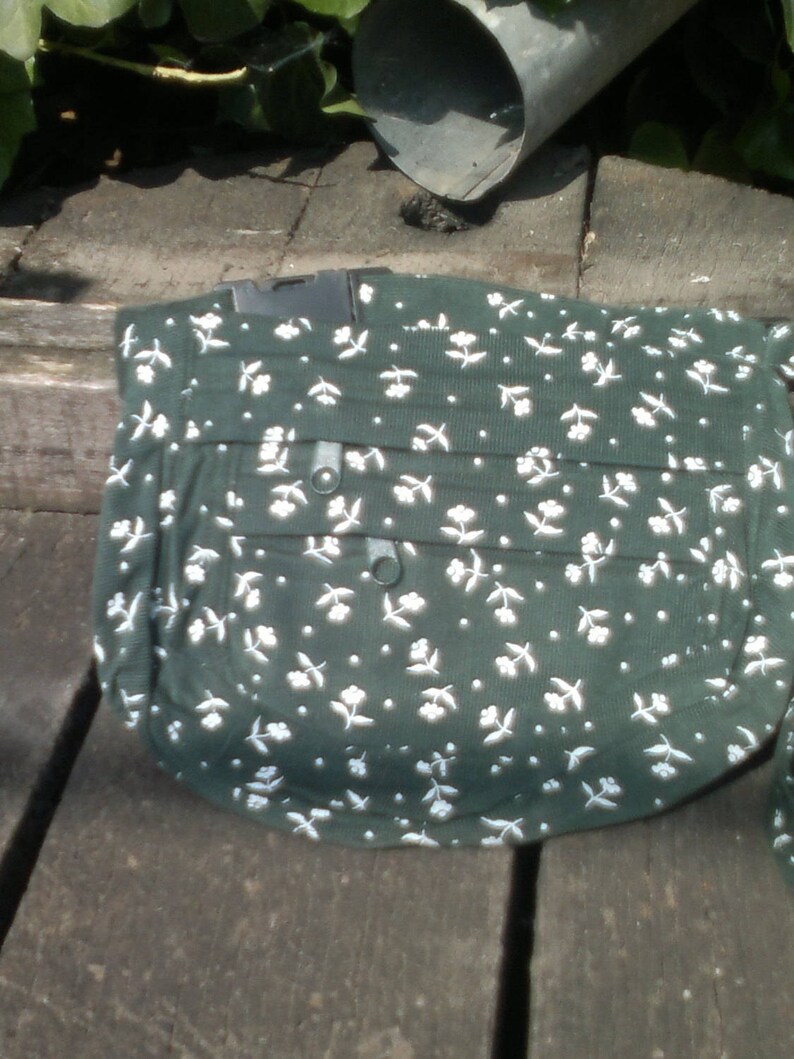 Green and white floral corduroy fanny pack,hip bag,belt bag