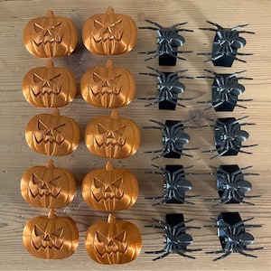 Halloween Serviettenringe (20er Set) 10 Schwarze Spinnen 10 Kupfer Jack-o'-Laternen