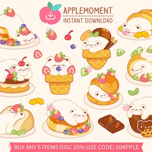 Süßer Kawaii druckbare digitale Aufkleber Clipart Eisbär Dessert, PNG, Goodnotes, kommerziell