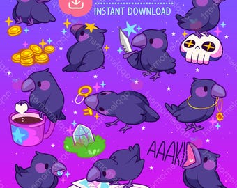 Krähe Clipart Aufkleber, Kawaii Vogel PNG (digitaler Download)
