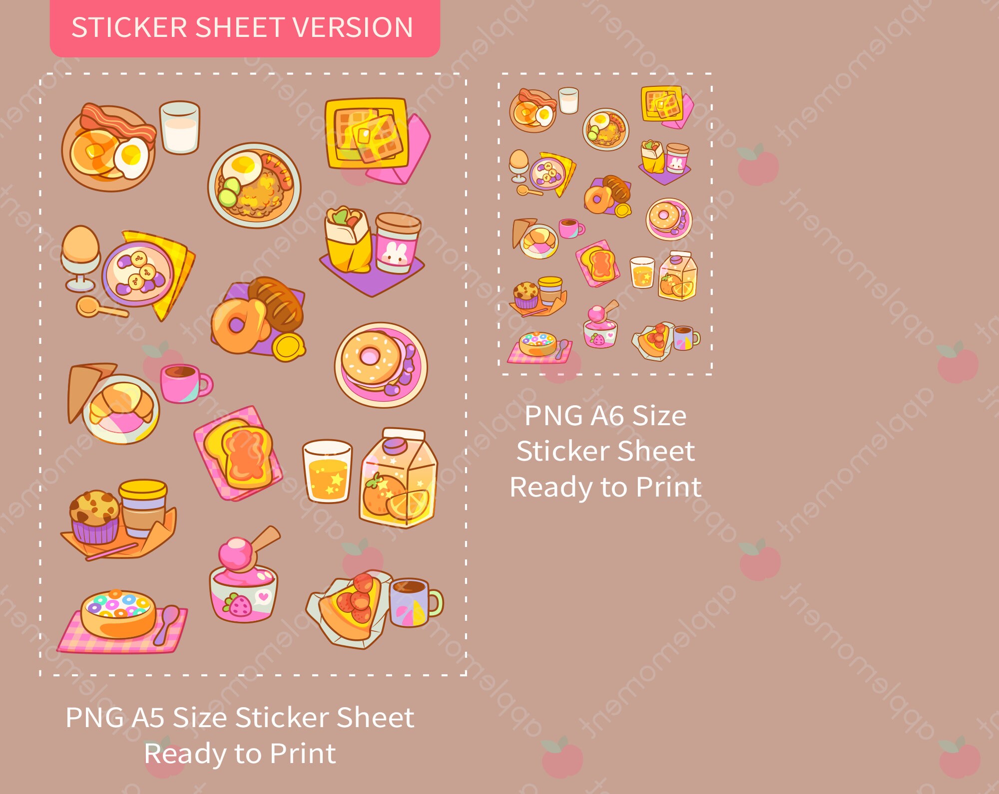 Cute Kawaii Printable Digital Stickers Clipart Cute Breakfast, Food and ...