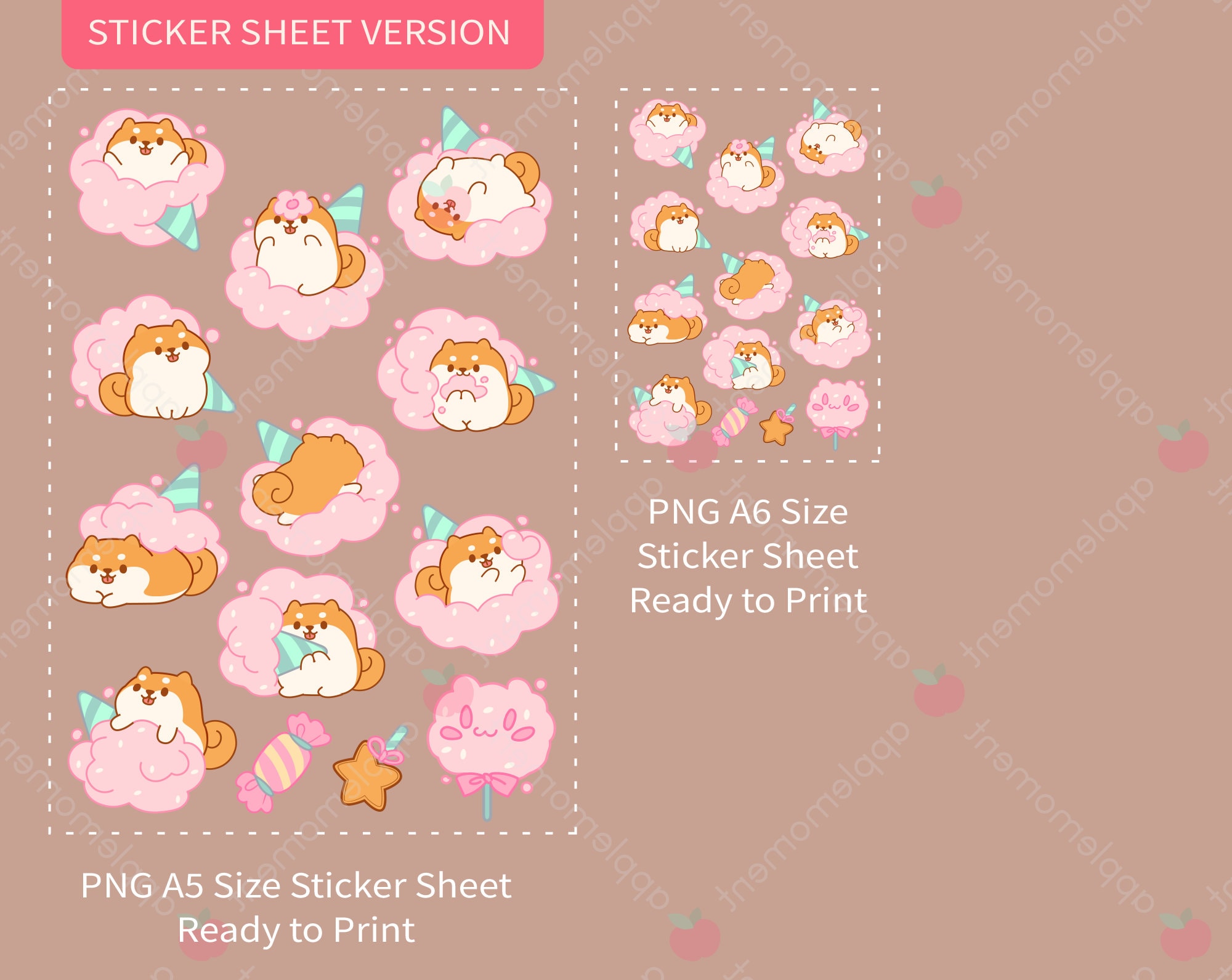 Cute Kawaii Printable Digital Stickers Clipart Illustration Cotton ...