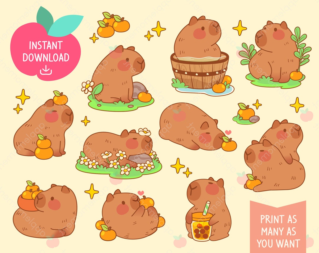 Cute Kawaii Printable Digital Stickers Clipart Orange Giant Cavy Rodent Cute Kawaii Printable Digital Stickers Clipart Orange Giant Cavy Rodent