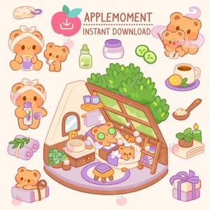 Kawaii bubbelbadbjörn clipart-klistermärken, kommersiell PNG (digital nedladdning)