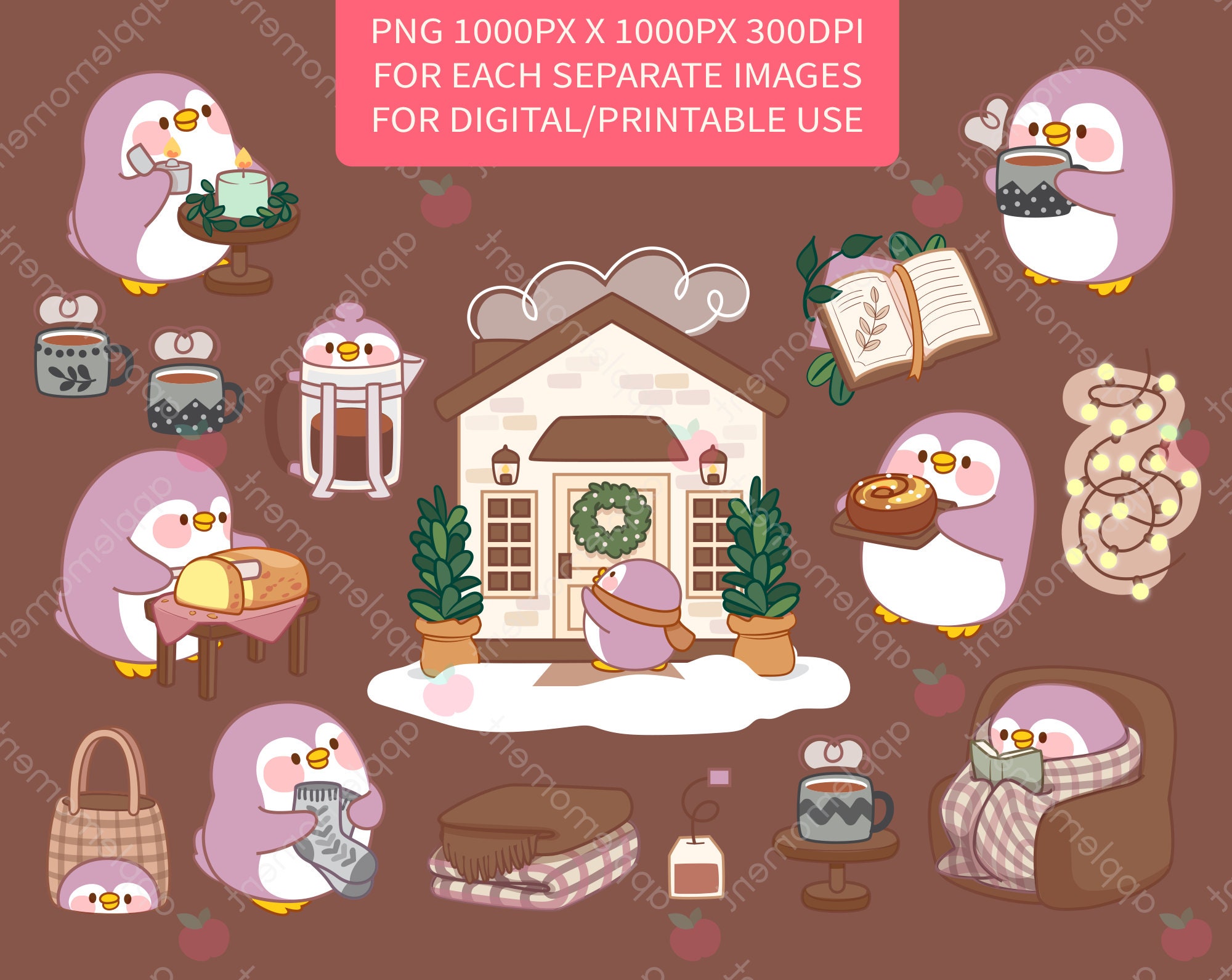 Cute Kawaii Printable Digital Stickers Clipart Animal Winter Penguin ...