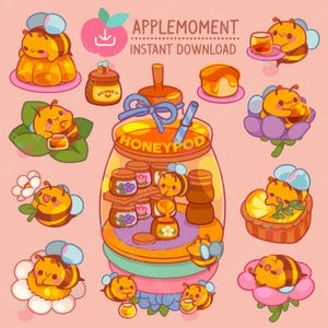 Adesivi digitali stampabili kawaii carini Clipart animali ape miele, PNG, commerciale