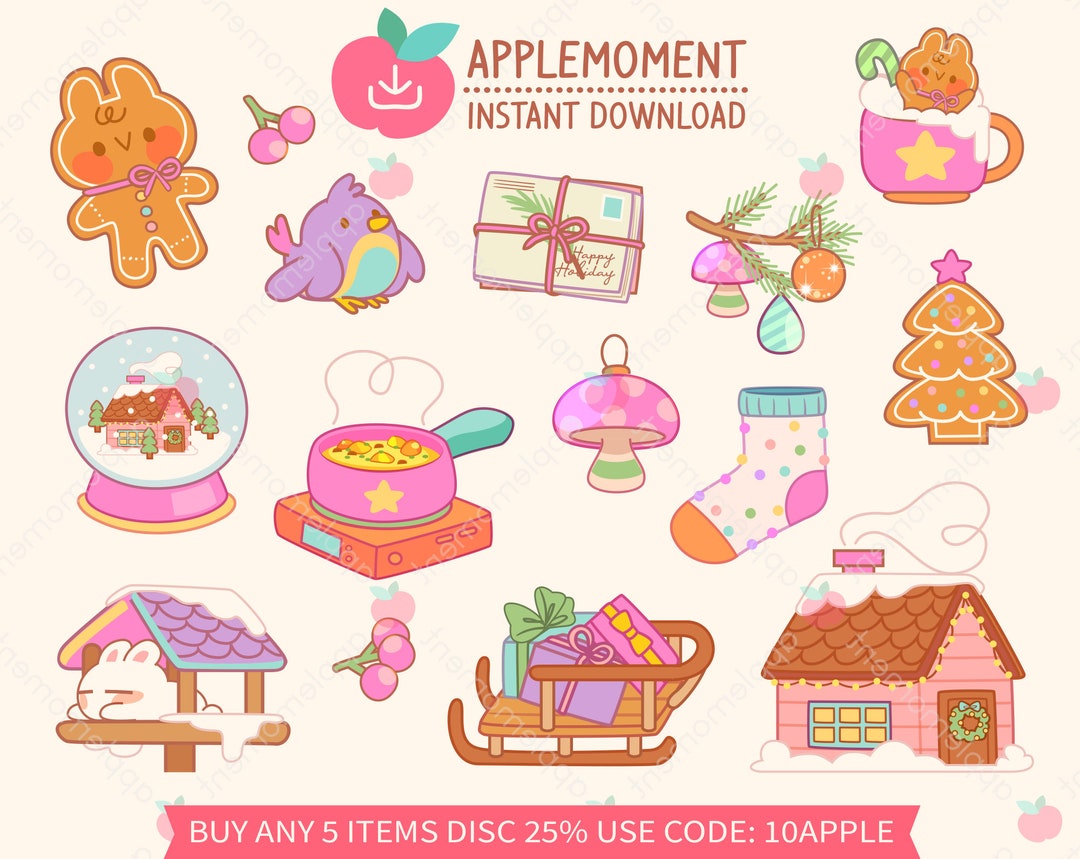 Cute Kawaii Printable Digital Stickers Clipart Winter Morning Bunny Cute Kawaii Printable Digital Stickers Clipart Winter Morning Bunny