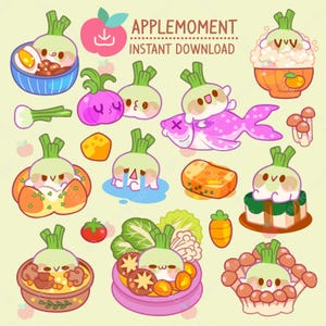 Cute Kawaii Printable Digital Stickers Green Onion Clipart PNG, Commercial Use