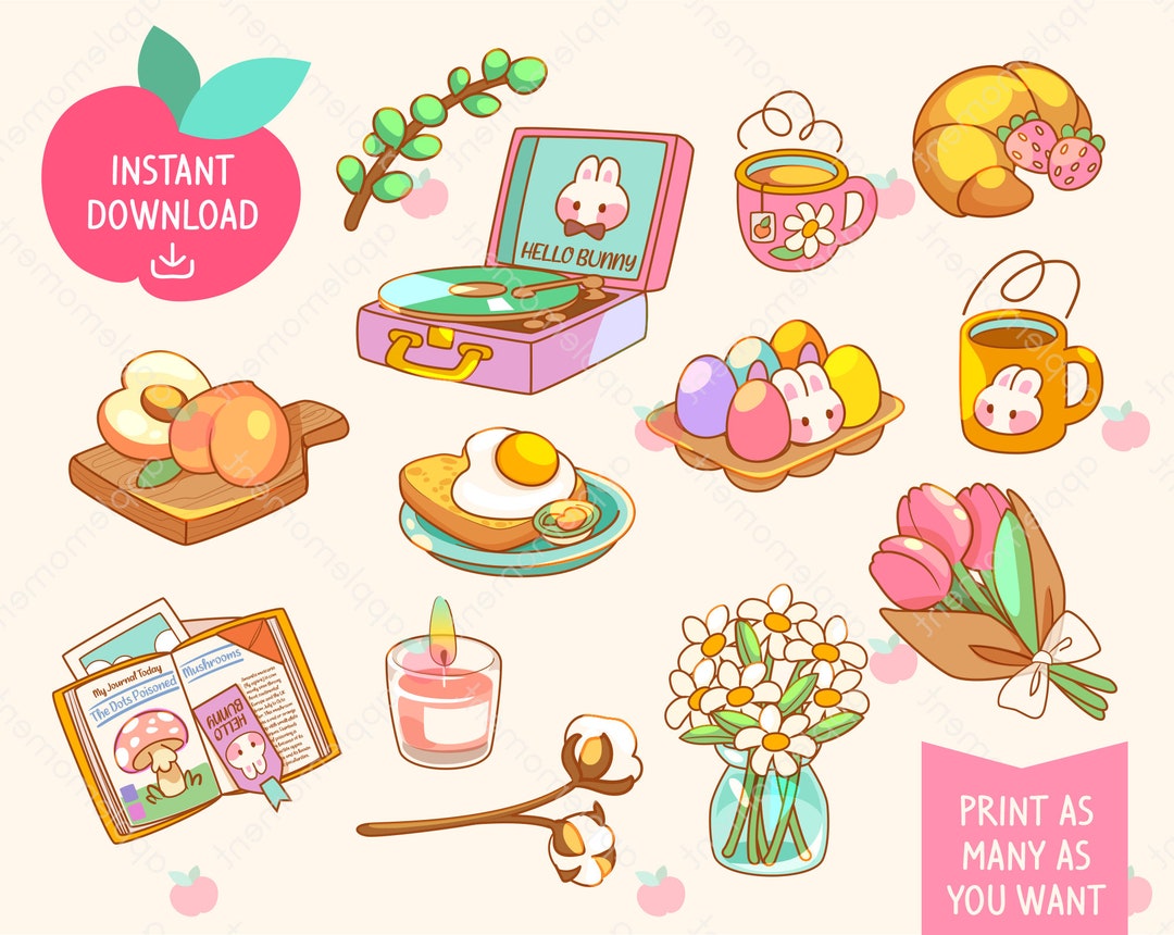 Cute Kawaii Printable Digital Stickers Clipart Rainbow Daily ...