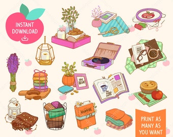 Kawaii Cozy Sticker Bogen, Journal Planer, Cricut, Silhouette (digitaler Download)