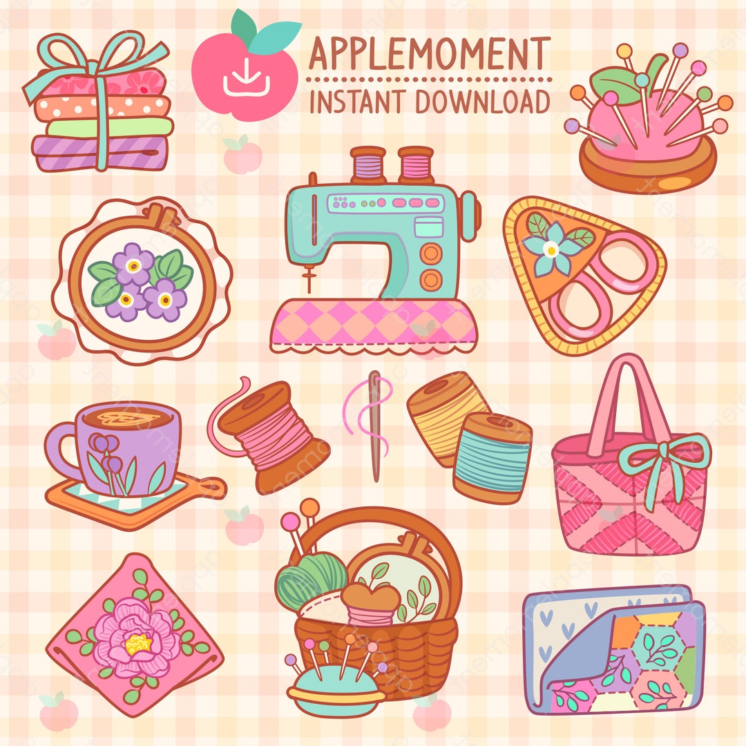 Cute Kawaii Printable Digital Stickers Clipart Colorful Sewing Pack ...