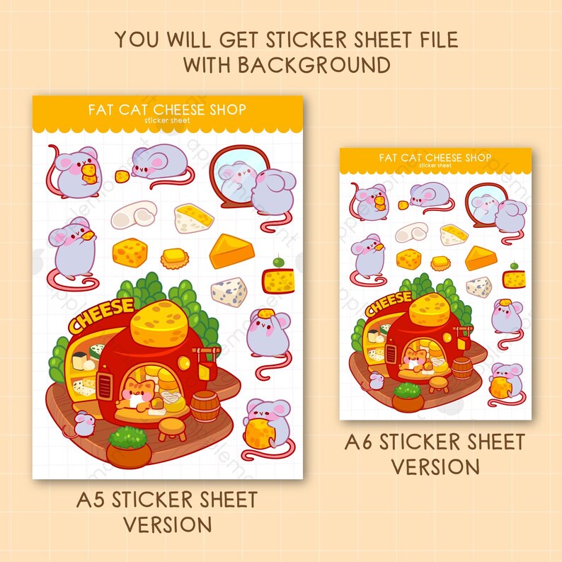 Kawaii Fat Cat Cheese Shop Clipart Stickers, Commercial PNG (digital ...