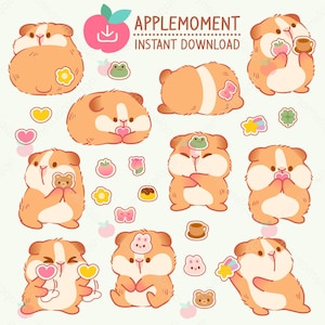 Niedliche Kawaii druckbare digitale Aufkleber Clipart Tiere Meerschweinchen spielen mit Aufklebern, PNG, kommerziell