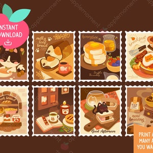 Sello digital de imágenes prediseñadas Cat Cafe Panadería Comida y postre Hornear Ilustración