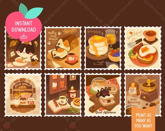 Digital Clipart Stamp Cat Cafe Bakery Food and Dessert Baking Illustration