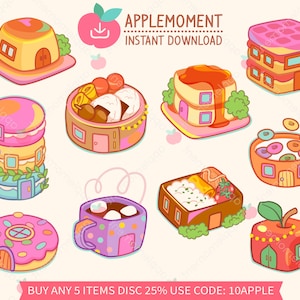 Niedliche Kawaii druckbare digitale Aufkleber Clipart Frühstückshaus, Gebäude, PNG, Goodnotes, kommerziell