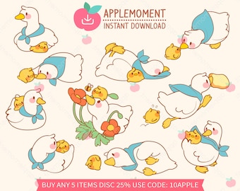 Kawaii Ente Gans Küken Clipart Aufkleber, PNG (digitaler Download)