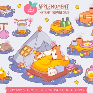 Süße Kawaii druckbare digitale Aufkleber Clipart Camping Fuchs, PNG, kommerziell