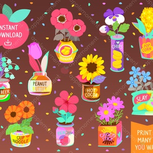 Niedliche Kawaii druckbare digitale Aufkleber Clipart Regenbogen Blume Pflanze in Snack, Essen und Trinken, druckbare Planner Aufkleber, PNG, kommerziell