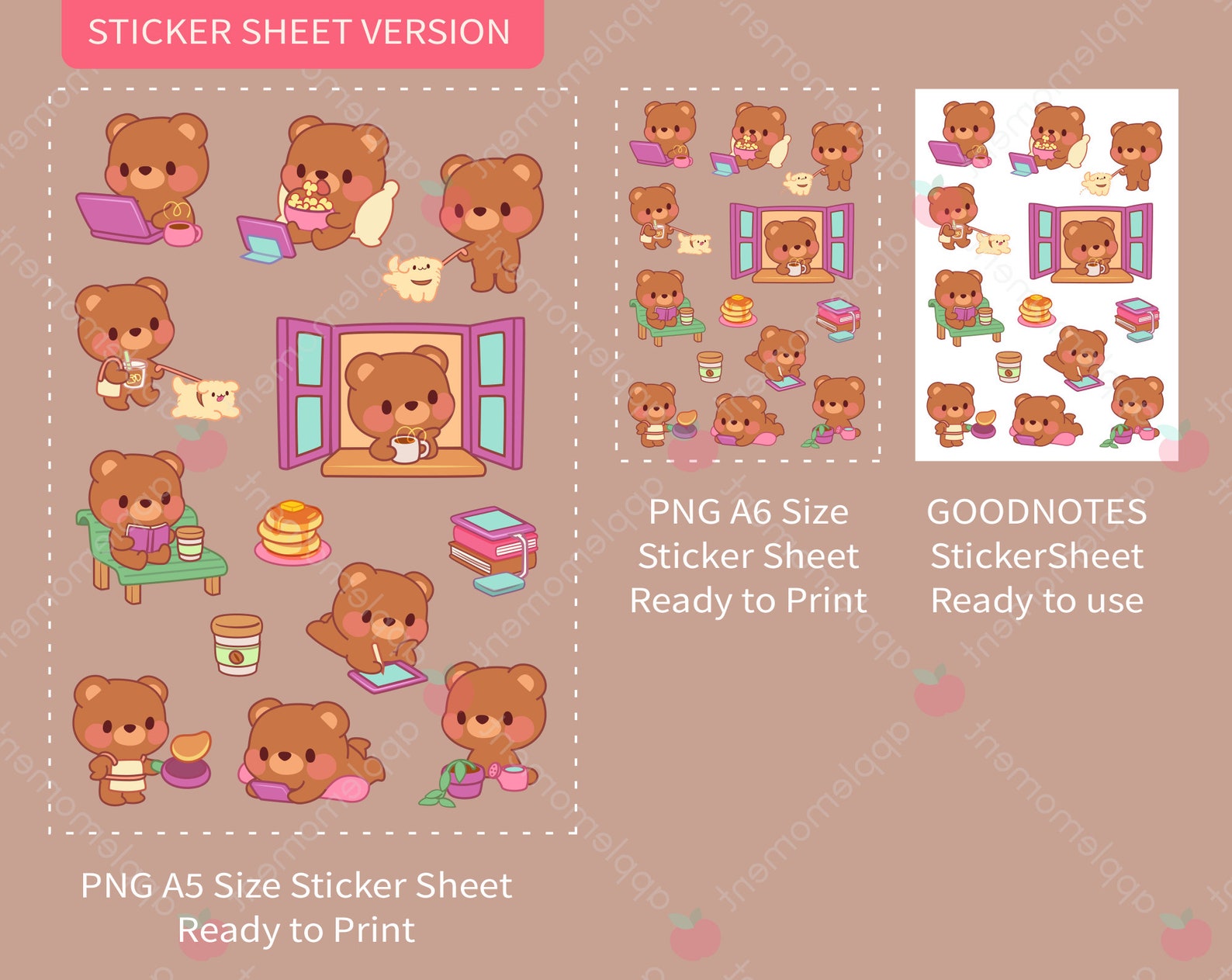 Cute Kawaii Printable Digital Stickers Clipart Daily Bear and Pet Dog ...