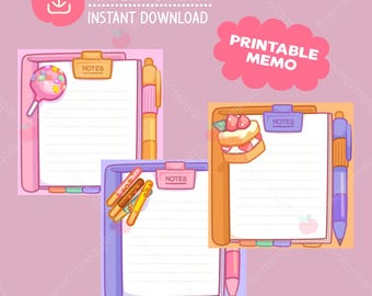 Kawaii Dessert Memo Pad Notizpapier Set, Druckbares Briefpapier (Kommerzieller Gebrauch)
