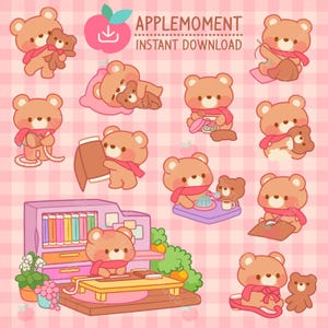 Adesivos digitais para impressão fofos Kawaii Clipart Urso Fazendo Ursos de pelúcia de brinquedo macio, PNG, Comercial