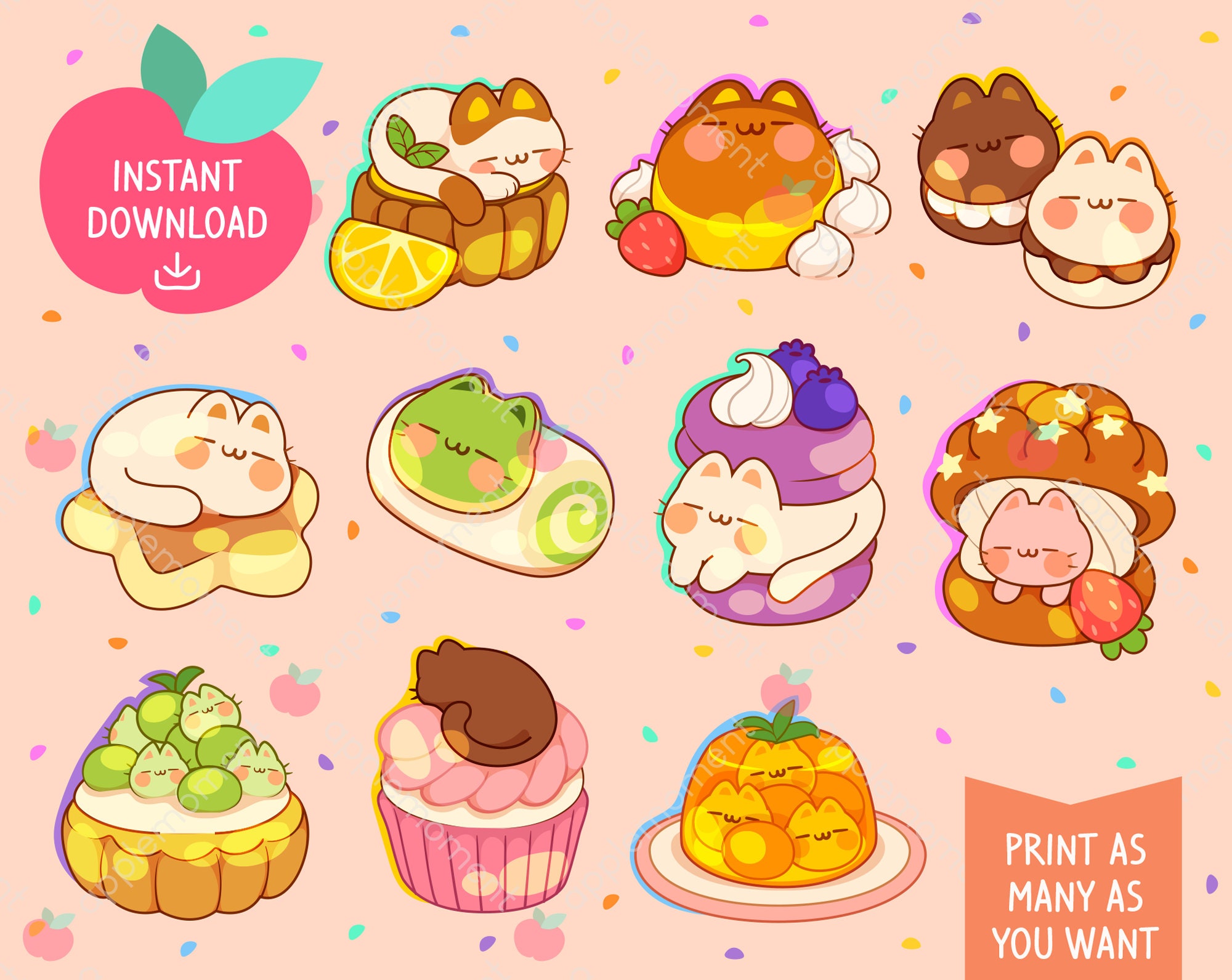 Cute Cupcake PNG Stickers, Kawaii Cupcake PNG Printable Sticker Pack,  Birthday Cake Dessert Clipart Bundle, Instant Digital Sticker Download 