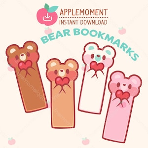 Schattige kawaii afdrukbare digitale bladwijzers Love Bear, png, commercieel