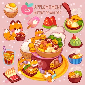 Süße Kawaii druckbare digitale Aufkleber Clipart Hot Pot Fox, PNG, kommerziell
