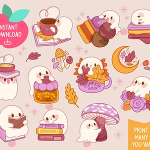 Puede incluir: Un conjunto de diez pegatinas digitales con lindas ilustraciones de fantasmas con temas oto&ntilde;ales. Los fantasmas se representan realizando diversas actividades, como leer libros, tomar caf&eacute; y sostener calabazas. Las pegatinas son perfectas para agregar un toque de fantas&iacute;a a tus proyectos digitales.