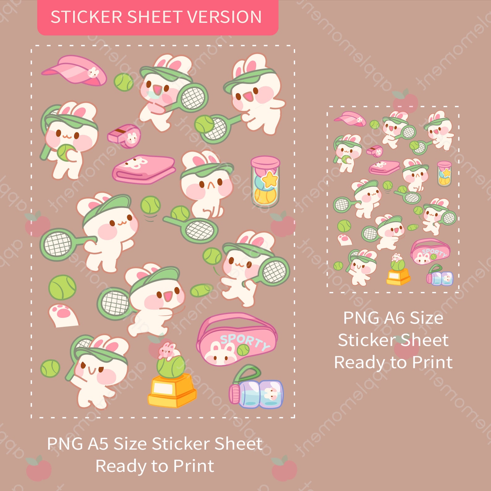 Cute Kawaii Printable Digital Stickers Clipart Sporty Bunny Rabbit ...