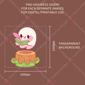 Kawaii Ghost Clipart-klistermärken, PNG-grafik (digital nedladdning) bild 2