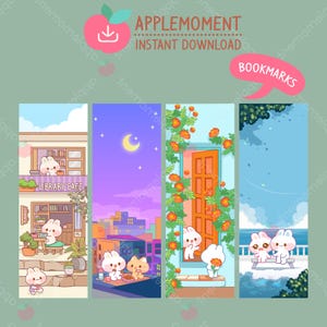 Marque-pages numériques imprimables kawaii mignons Bunny Rabbit Drame, PNG, Commercial