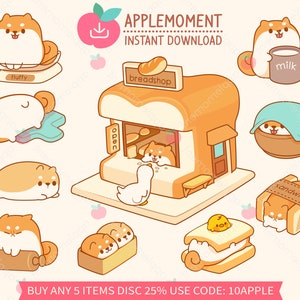 Süße Kawaii druckbare digitale Aufkleber Clipart Tier Corgis Hund Brot Küken Ente Bäckerei, PNG, Goodnotes, kommerziell