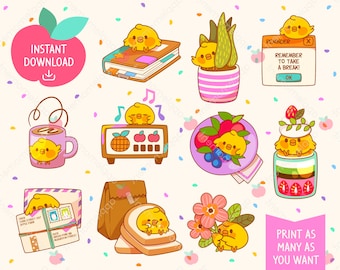 Kawaii Huhn Clipart Aufkleber, Penpal Art (PNG Digital Download)