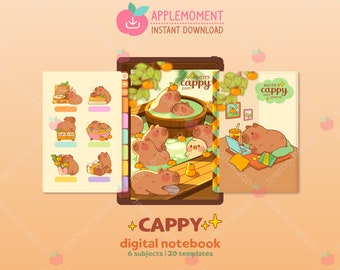 Quaderno digitale Kawaii Capybara Goodnotes: agenda e adesivi (PNG)