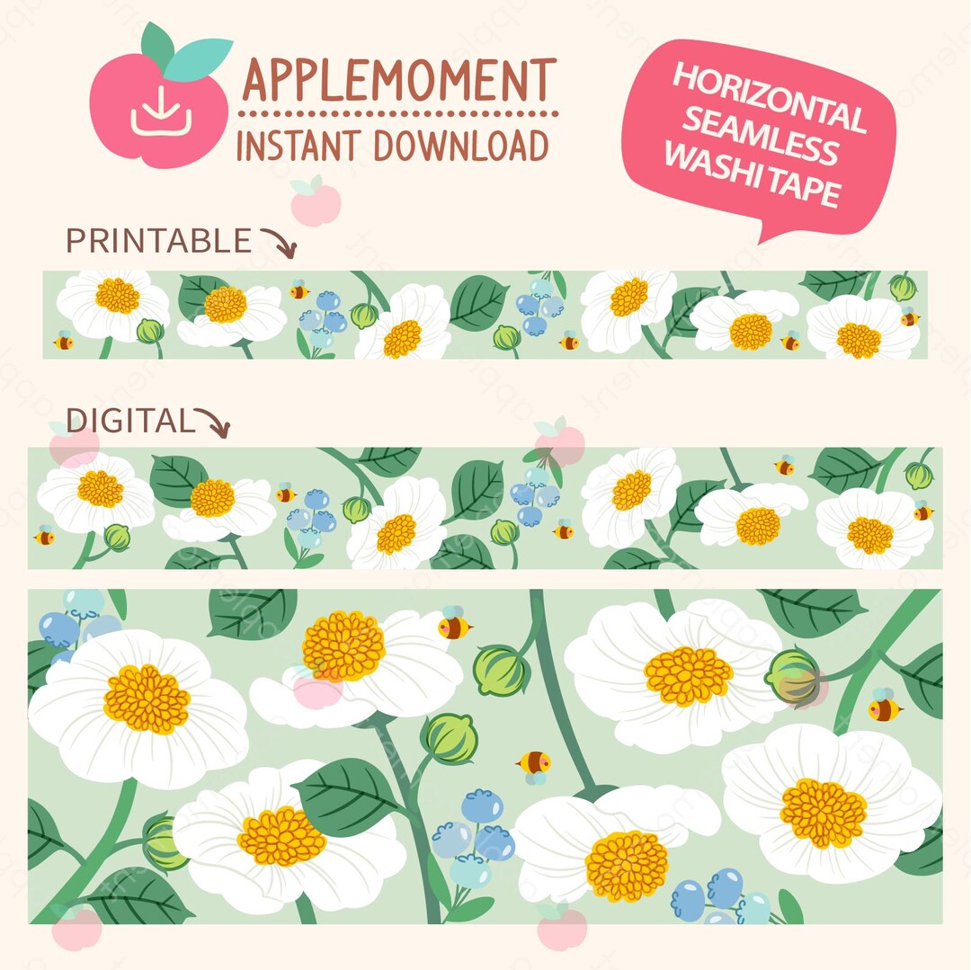 Kawaii Floral Washi Tape Set, Printable Stationery (digital Download ...
