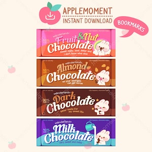 Lindos marcadores digitales imprimibles kawaii: barra de chocolate con forma de conejito, PNG, comercial