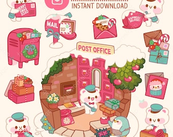 Pegatinas de oso polar kawaii de la oficina de correos (descarga digital PNG)