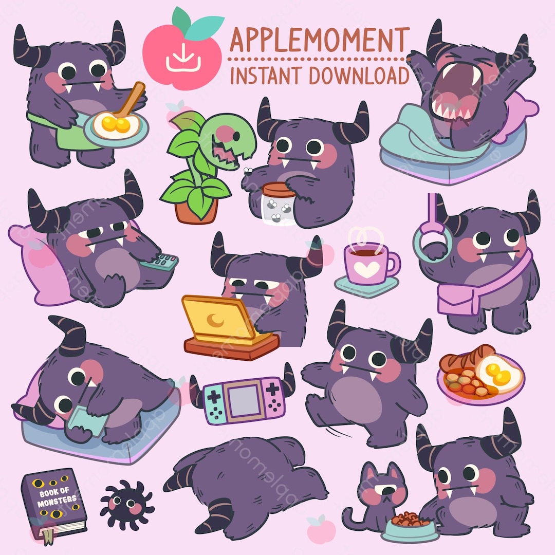 Kawaii Monster Clipart Stickers, PNG Graphics (digital Download) - Etsy