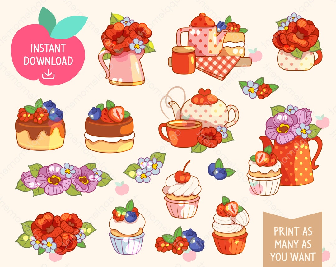 Cute Kawaii Printable Digital Stickers Clipart Rainbow Red Sweet High ...