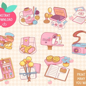 Lindas pegatinas digitales imprimibles Kawaii Clipart Rainbow bastante papelería, carta y galletas, pegatinas imprimibles del planificador, PNG, comercial