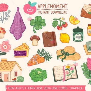 Cute Kawaii Printable Digital Stickers Clipart Illustration Cottagecore, PNG, Commercial