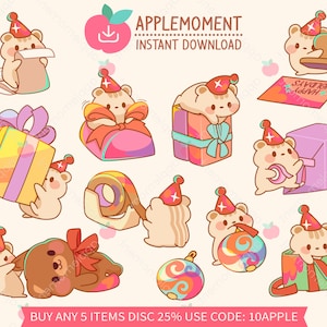 Adesivos digitais fofos para impressão Kawaii Clipart Animal Hamster Santa Toy Factory, PNG, Goodnotes, Comercial