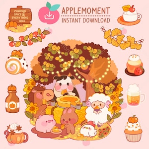Adesivi digitali stampabili kawaii carini Clipart Festa autunnale Animali da fattoria, PNG, Commerciale