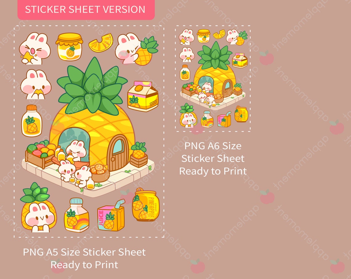 Cute Kawaii Printable Digital Stickers Clipart Illustration Bunny