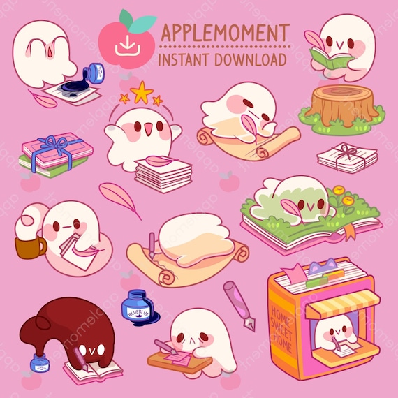 Kawaii Ghost Clipart Stickers, PNG Graphics (Digital Download