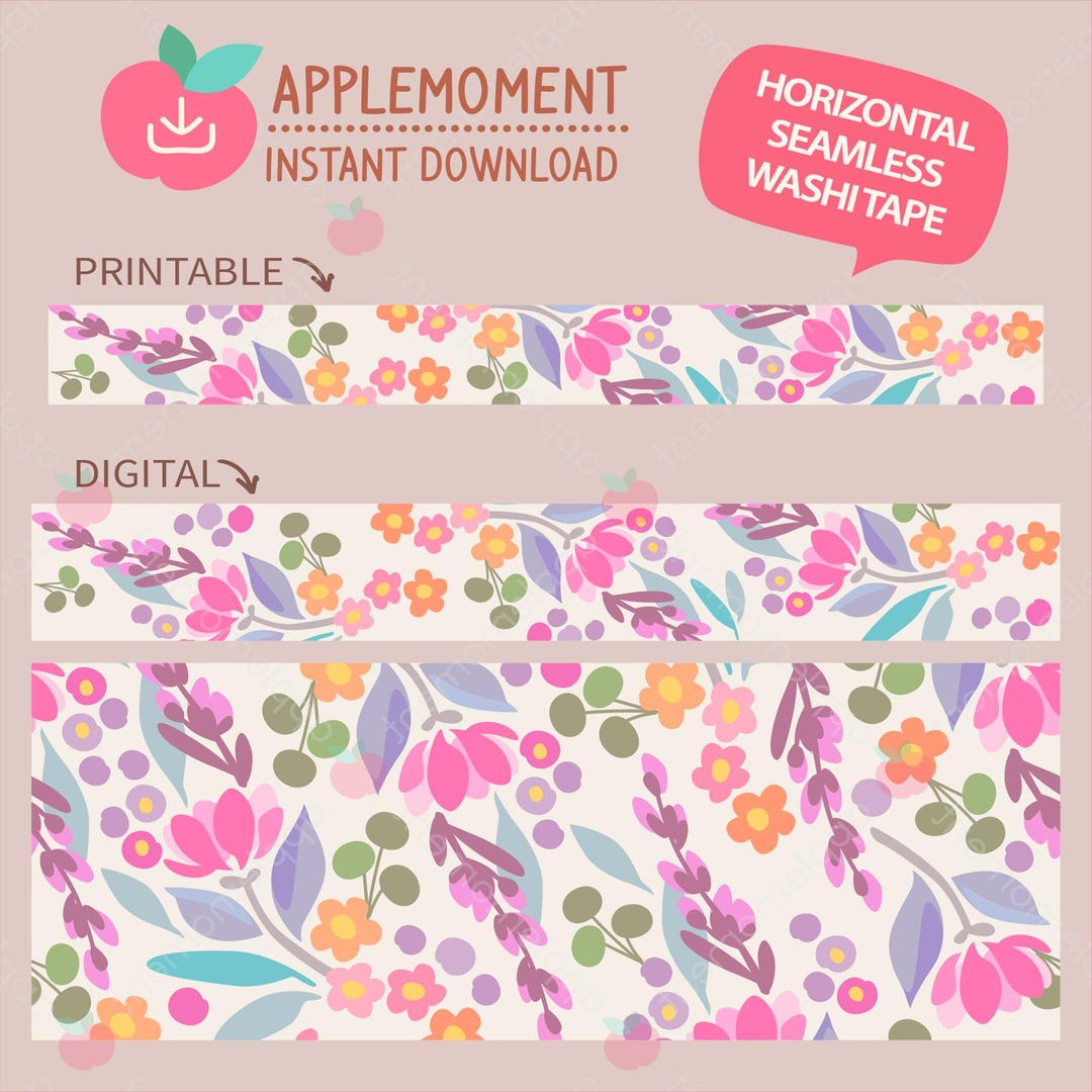 Kawaii Floral Washi Tape Set, Printable Stationery (digital Download ...