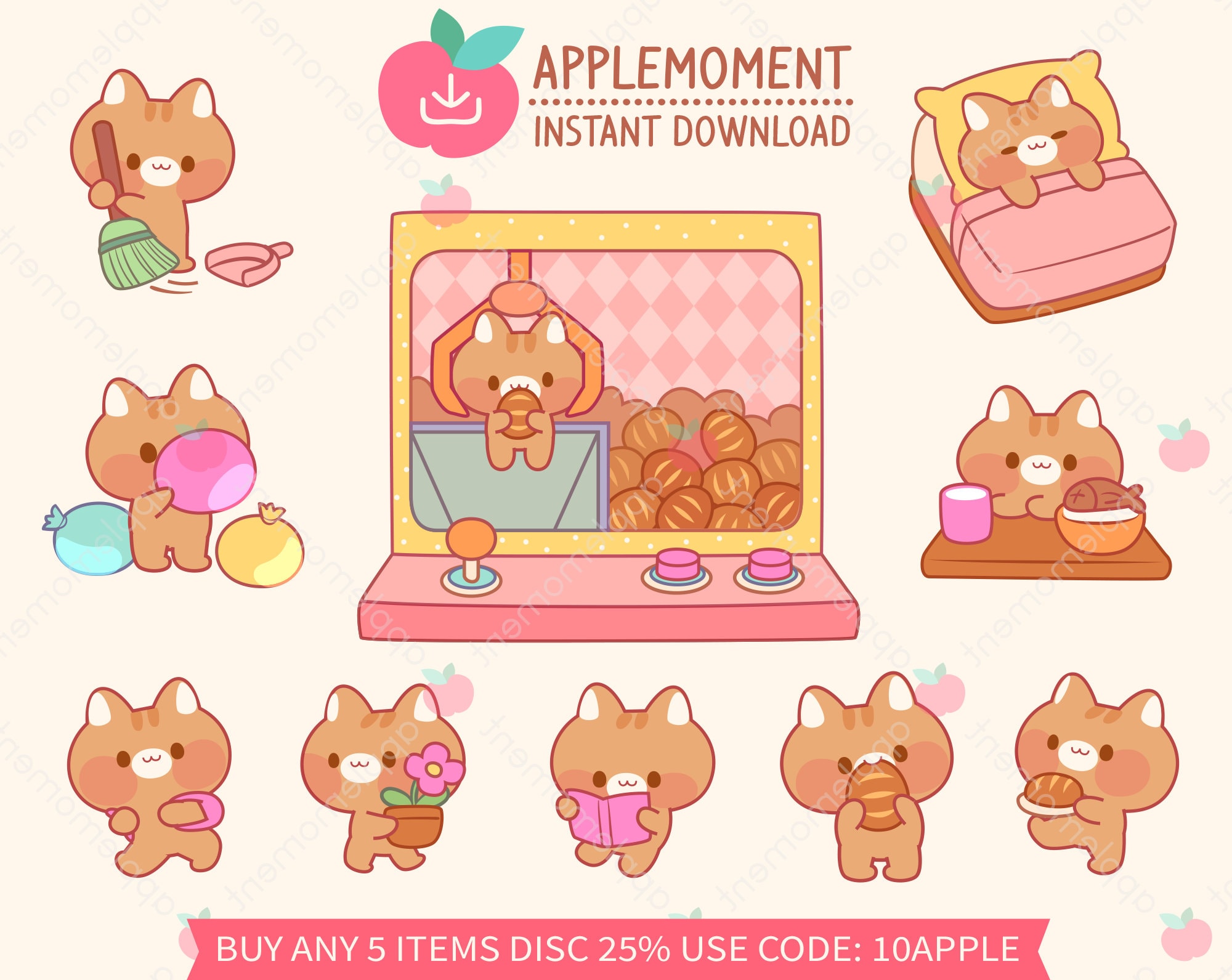 Kawaii Kitty Cat Clipart Stickers: Daily Life PNG (digital Download) - Etsy