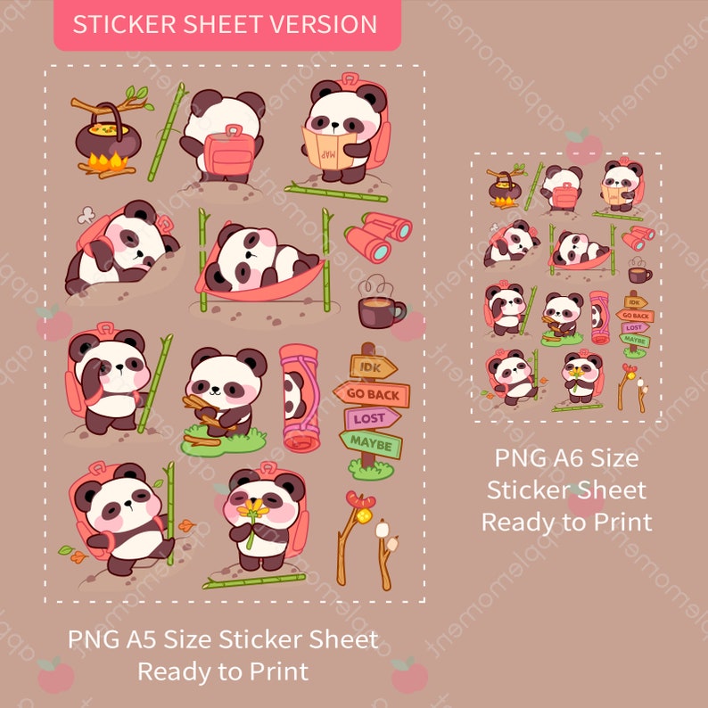Cute Kawaii Printable Digital Stickers Clipart Animals Panda Going ...